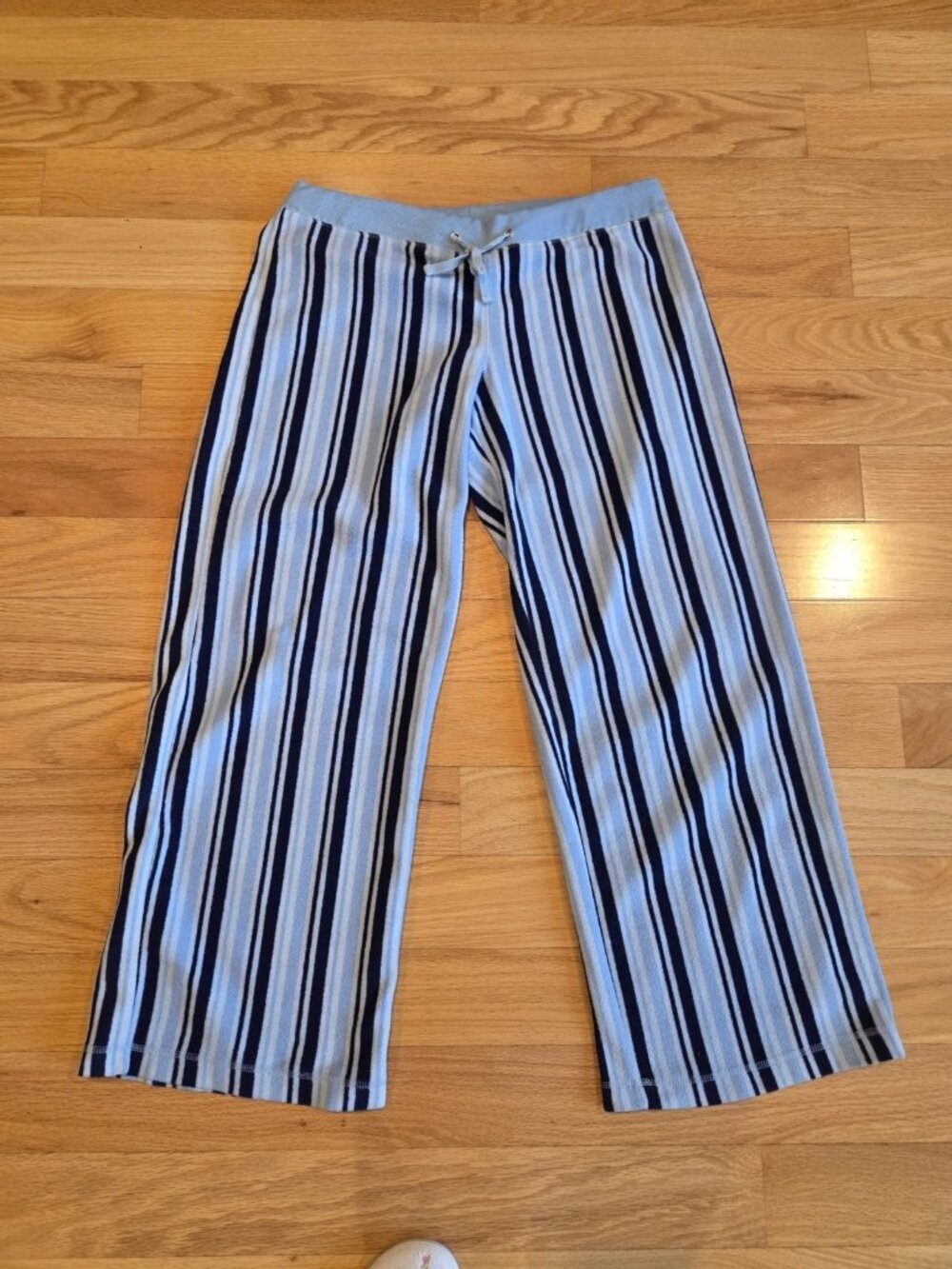 Seven Apparel S Women's Y2K Blue White Striped Pajama Wide Leg Pants VTG